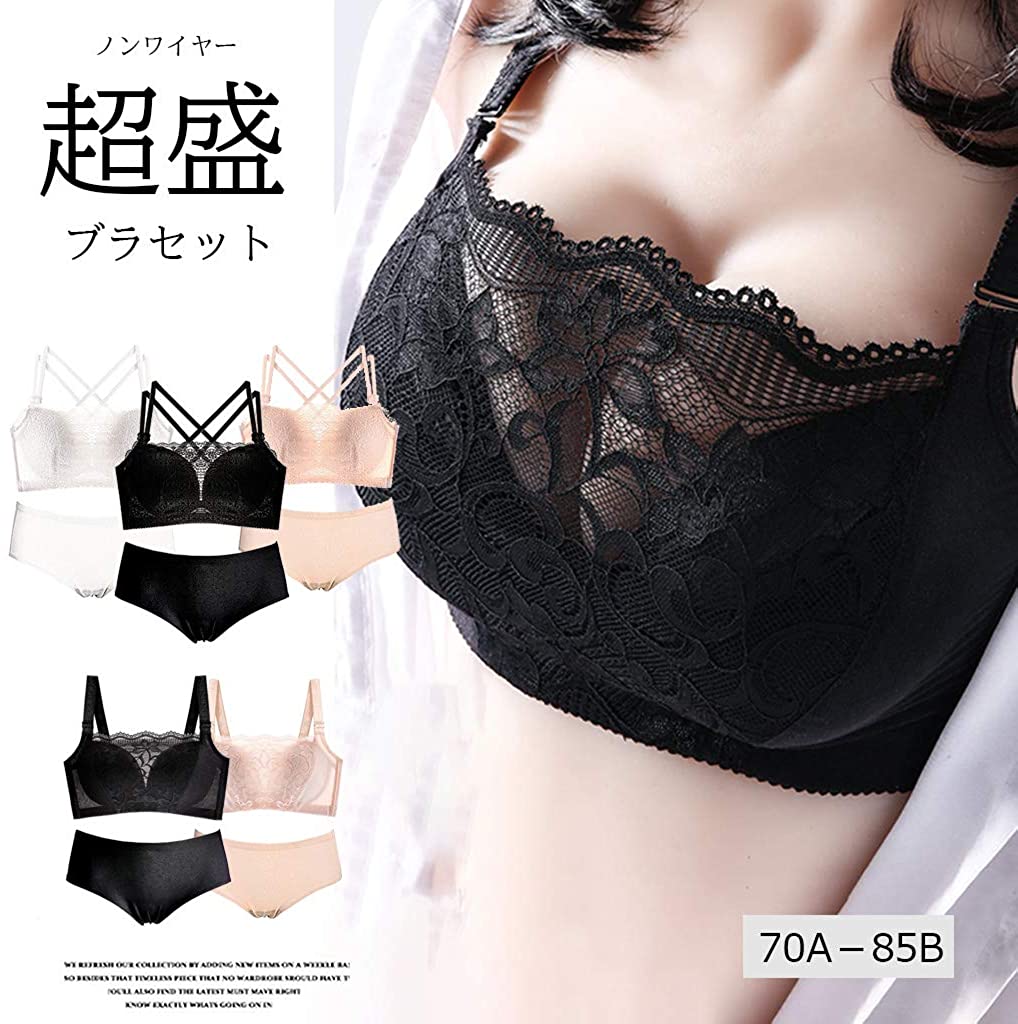 極盛り 美乳ブラ ノンワイヤーブラ レース ブラジャー×ショーツ 上下2点 脇高 育乳 インナー 下着 ランジェリー 2タイプ極盛り 美乳ブラ ノンワイヤーブラ レレディース インナー 下着 セット 