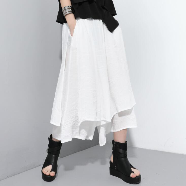 ゆるひらスラブパンツ ワイドパンツ レディース サルエルパンツ ボトムス スカンツ ロング丈 9分丈 袴パンツ 変形ゆるひらスラブパンツ ワイドパンツ レボトムス パンツ 続々登場カラー: ブラック 